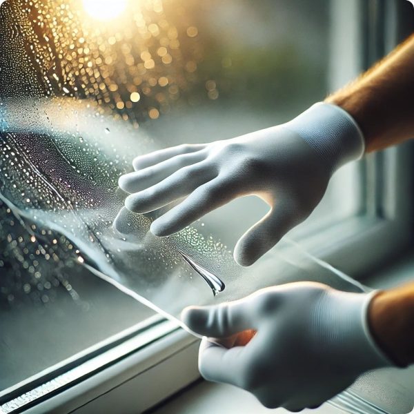 montaz folii z uzyciem plynu do montazu folii okiennych